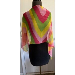 Vintage 1960’s Pop Art Colored Sheer Scarf Handmade Hand Rolled Edges Chevron